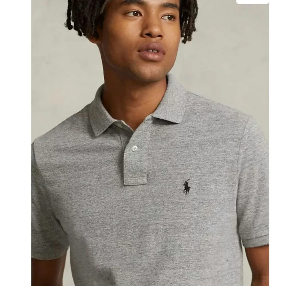 Polo Ralph Lauren Men L Polo Shirt Classic Fit Interlock Pony Gray Casual Cotton